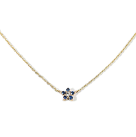 Collier pendentif minimaliste en or massif 14K 18K avec diamant naturel taille ronde et saphir bleu, design fleur en diamant de laboratoire