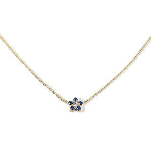 Collar con Colgante Minimalista de Diamante Natural de Corte Redondo y Zafiro Azul, Oro Sólido de 14K, Colgante con Diseño de Flor de Diamante Cultivado en Laboratorio - Product Image 2