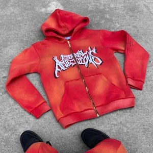 Ensemble de sweats à capuche zippés unisexe pour homme, en molleton épais, coupe oversize, avec logo personnalisé, style vintage, effet délavé soleil, vieilli et délavé à l'acide - Product Image 6