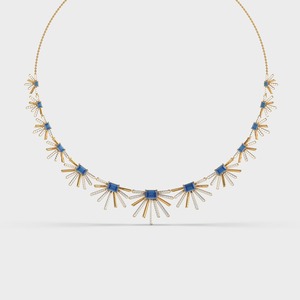18K Solid Gold IGI Certified Luxury Choker <b>Necklace</b> with Blue Sapphire and White Diamonds | Elegant Rhodium Plated Design - Product Image 2