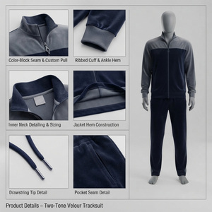 Custom Men's Velour Tracksuit Set Full Zip Breathable Loose Fit <b>Track</b> Jacket Jogger Pants Winter Midweight OEM For Boys - Product Image 4