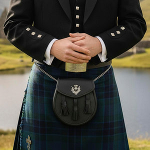 Sporran écossais personnalisé en similicuir noir pour kilt, avec badge goutte de sang en relief, vente en gros - Product Image 2