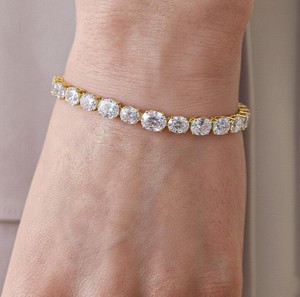 Oval Cut Moissanite Gold Plated 925 Sterling Silver Handmade Luxury <b>Charm</b> Bracelet Elegant Fine Jewelry Gift Women - Product Image 3