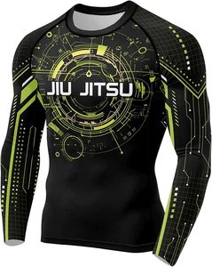 FORHOMIES Jiu Jitsu Rash Guard Long Sleeve <b>Compression</b> <b>Shirt</b> <b>Men</b> Black Green Sublimation Print Quick Dry Full Sleeve - Product Image 2