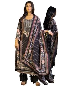 Elegante Conjunto de Traje Muslin con Bordado Floral, Corte Regular Moderno, Salwar Kameez de Diseñador, Ropa Casual Indo-Occidental para Mujer, de Secado Rápido - Product Image 2