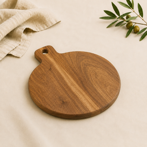 Planche à découper ronde en bois d'acacia de qualité supérieure avec poignée, durable et réversible, pour la cuisine, les fruits, les légumes et les charcuteries - Product Image 4