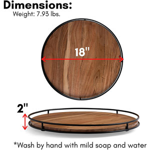 Circular Wood Ottoman Tray <b>Matte</b> Black Iron Wire Rim Coffee <b>Table</b> Decorative Tray - Product Image 3