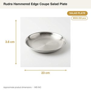 Assiette à salade artisanale durable en acier inoxydable 304, 23 cm, finition satinée brillante, bord martelé Rudra, pour la décoration de la maison et l'utilisation hôtelière - Product Image 4
