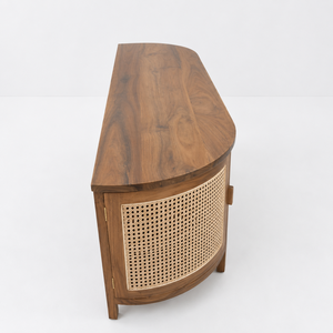 Teak Rattan Credenza Curved <b>Sideboard</b> Cabinet Solid Teak Wood Buffet <b>Storage</b> Cupboard Console Unit Living Dining Room Furniture - Product Image 5