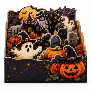 Carte de vœux 3D pop-up de luxe personnalisée, design Halloween, en papier fait main, fabricant OEM/ODM, vente en gros, usine - Product Image 2