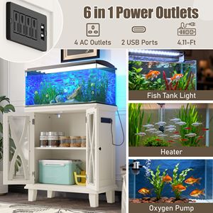 Supporto per Acquario Decorativo Stile Fattoria da 20 Galloni con Prese di Corrente (4 AC, 2 USB), Ripiani Regolabili e Imballaggio Personalizzato - Product Image 5