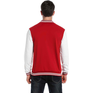 <b>Men's</b> Varsity <b>Jacket</b> Red <b>White</b> Fleece Casual Autumn Wear Regular Fit Turn-down Collar Button Closure Cotton Lining - Product Image 6
