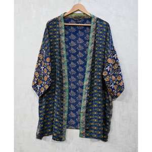 <b>Silk</b> Patchwork Short <b>Kimono</b>, Womens Beach Cover-Up, Lightweight <b>Silk</b> Robe, Boho Resort Wear, Handmade Vacation <b>Kimono</b> - Product Image 1