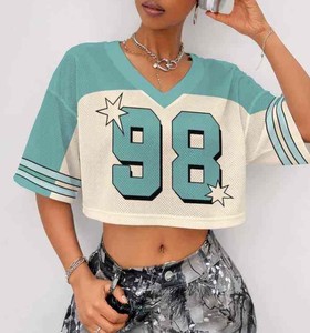 เสื้อเจอร์ซีย์ตาข่ายคุณภาพพรีเมียม ทรงครอป คอวี แขนสั้น ป้องกันแบคทีเรีย สำหรับผู้หญิง สตรีทแวร์  สามารถสั่งทำชื่อและหมายเลขได้ - Product Image 1