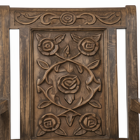 Fauteuil d'appoint à accoudoirs en bois massif fait main, motif floral, style antique, pour salles à manger d'hôtels et de villas