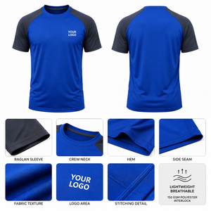 เสื้อกีฬาพิมพ์โลโก้ตามสั่ง เนื้อผ้าโพลีเอสเตอร์/คอตตอน ระบายเหงื่อได้ดี แขนเสื้อแบบแร็กแลน สำหรับผู้ชาย ออกกำลังกาย ยกน้ำหนัก ฟิตเนส - Product Image 2