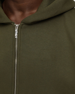 Sudadera con capucha para hombre, verde oliva, con cremallera, corte regular, de algodón polar, estilo casual urbano, para invierno, con tratamiento antiencogimiento. - Product Image 5