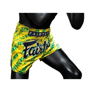 Pantalones Cortos Deportivos de Muay Thai para Hombre Fair Tex, Venta al Por Mayor RTS, Diseño Amarillo y Verde, Satinados, de Secado Rápido, Cintura Elástica - Product Image 5