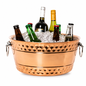 OEM Hammered Copper Beverage Tub Wine Cooler Ice Bucket Champagne <b>Chiller</b> <b>Beer</b> Tub Stainless Steel Lining Manufacturer - Product Image 1