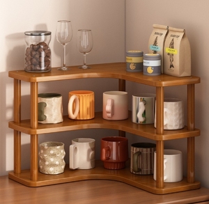 Étagère de rangement de bureau en bambou en forme de L, organisateur d'angle multi-niveaux pour cuisine, salon, table à thé - Product Image 3
