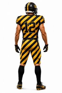 Uniforme de Fútbol Americano Personalizado para Hombre, Conjunto de Camiseta y Pantalones, Amarillo y Negro a Rayas, Número 12, Impresión por Sublimación, Poliéster Transpirable - Product Image 4