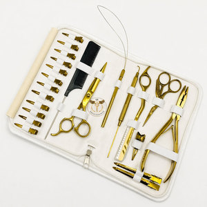 Gold Plasma Hair Extension Tools Kit – Flat I Tip Plier with Hair Clips, <b>Razor</b> & Scissor <b>Set</b> for Salon Professionals - Product Image 1