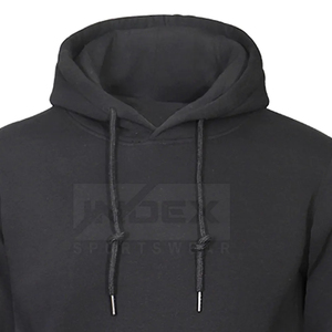 เสื้อฮู้ดผู้ชายสีดำ ทรงปกติ สีพื้น ผ้าถักลำลอง โลโก้ด้านหลัง - Product Image 3
