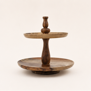 Handcrafted 2 Tier Wooden Cake Stand Eco-Friendly <b>Round</b> Solid Wood Tiered <b>Serving</b> <b>Tray</b> for Wedding Parties Birthdays - Product Image 2