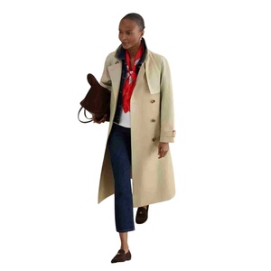 Gabardina Vintage para Mujer, Larga, Ajustada, Impermeable, 100% Algodón, con Volantes Únicos, Estampado Sólido, Inspiración Inglesa - Product Image 4