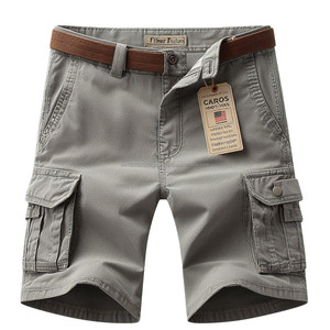 Short cargo taille moyenne pour hommes, grandes tailles, nouveaux modèles, séchage rapide, respirant, tissé, teint uni avec décoration lavée, multi-poches - Product Image 1