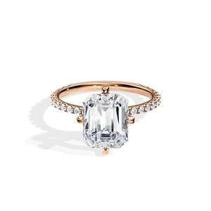 Women's 14k Gold plated Emerald Cut Diamond Engagement Ring Prong Setting Floral Style - Product Image 1