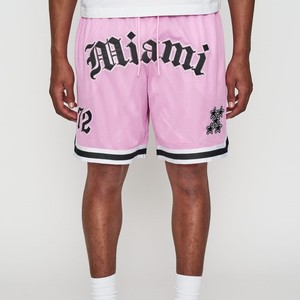 Pantalones Cortos de Baloncesto de Malla Bordada de Miami de Alta Calidad para Hombre, Cintura con Cordón, Bolsillos Laterales, Logotipo y Número Personalizados - Product Image 1