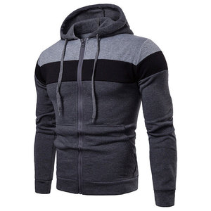 Men's Color Blocking Hoodie Zip-Up Regular Fit Casual Hooded <b>Sweatshirt</b> <b>Black</b> Gray Polyester Cotton Fleece Winter Windproof - Product Image 4