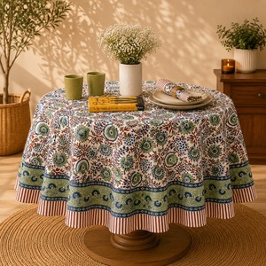 Wholesale Block Print <b>Table</b> Cloth Manufacturers 100% Cotton <b>Round</b> <b>Table</b> Cover Fancy Flower <b>Tablecloth</b> <b>for</b> Hotels - Product Image 2