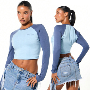 T-shirts boxy à manches longues pour femmes, t-shirts personnalisés, jersey de coton 220-240 GSM, qualité supérieure, crop top, t-shirts décontractés pour femmes - Product Image 2