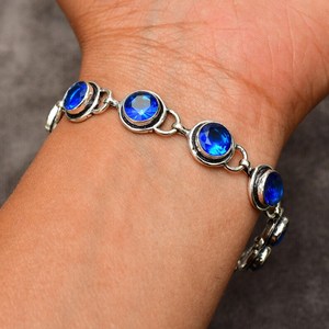Blue Topaz Gemstone <b>Bracelet</b> Handmade 925 <b>Sterling</b> <b>Silver</b> Jewelry Natural Blue Stone Womens <b>Bracelet</b> Gift - Product Image 2