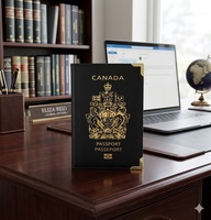 Portefeuille de voyage en cuir PU Wriza pour passeport canadien, avec blocage RFID, porte-cartes d'identité, pour la promotion touristique et les cadeaux d'affaires, noir