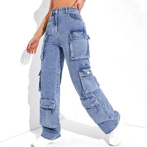 Nuevos pantalones vaqueros estilo cargo de color sólido para mujer, transpirables, informales, de cintura baja, estilo streetwear. - Product Image 6