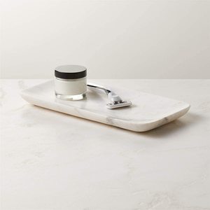 Premium White Marble Single Jewelry Organizer <b>Vanity</b> <b>Tray</b> Handmade Rectangular Stone for Bathroom Countertop Home Dcor - Product Image 3