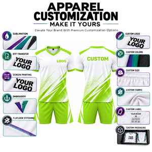 Uniforme de Fútbol Personalizado Blanco y Verde, Cuello en V, Manga Corta, 100% Poliéster, Impresión Sublimada, Absorbe la Humedad, para Hombre Adulto - Product Image 5
