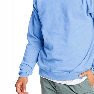 Sweat-shirt à col rond bleu clair pour homme, coupe classique, 100% coton molletonné, pull décontracté, streetwear, couleur unie, tricoté, manches longues - Product Image 4
