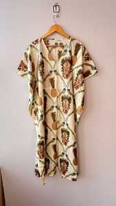 Kaftan en coton imprimé à la main prêt-à-porter, tenue de plage personnalisée pour femme, robe kaftan imprimée pour soirée, kaftan en coton avec ceinture intérieure - Product Image 4