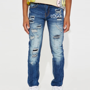 Boys Designer Inspired <b>Denim</b> Pants With Durable Soft <b>Material</b> With High Quality Stitching OEM Service Designing With Logo Casual - Product Image 1