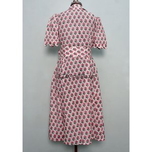 Women's Beautiful Sweet Cotton Breathable Midi Dress Floral Print Elegant Designs Pockets for Outdoor Parties Special Occasions - Product Image 6
