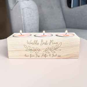 Portavelas Rústico de Madera |   Portavelas de madera natural hecho a mano |   Candelabro Decorativo Navideño Personalizado para el Hogar - Product Image 3