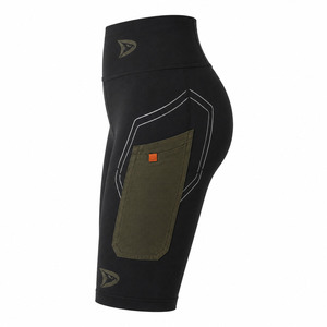 Shorts Deportivos de Cintura Baja para Mujer, con Bolsillo Lateral, Ecológicos, Transpirables, con Cierre de Cordón, de Spandex y Algodón, Color Sólido Negro Oliva - Product Image 3