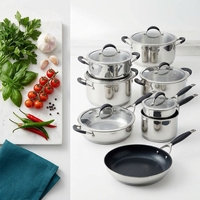Ensemble de casseroles et poêles en acier inoxydable durable pour cuisine, avec couvercles en verre, compatibles gaz et induction, pour la cuisson à domicile, design écologique