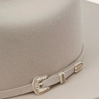 Sombrero de fieltro de lana gris claro estilo vaquero occidental para hombre y mujer, con ala ancha plateada, casual, para exteriores, clásico de invierno, hecho a mano.