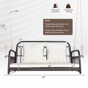Wicker Hanging Porch <b>Swing</b> with Comfy Cushions for Outdoor Patio Entertainment - Product Image 4