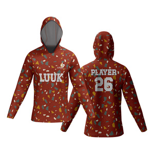 Custom Printed Logo Hooded Long Sleeve Basketball Shooter Shirt Geometric Pattern Moisture Wicking Unisex Basketball Wear Shirt - Product Image 4